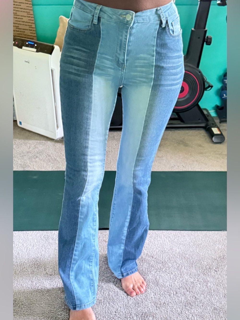 SHEIN Two-Tone Blue High-Rise Flare Jeans